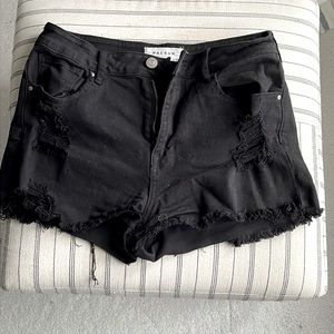 The Cutest Distressed / Worn Black Pacsun High Waisted Jean Shorts